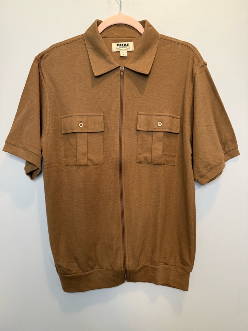 Haband Duke Tan Short Sleeve Zip Shirt Jacket Medium Grandpa Core Retro Leisure
